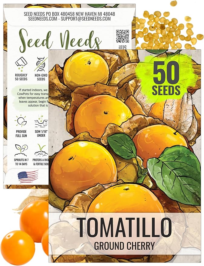 Seed Needs Ground Cherry Tomatillo Seeds for Planting - Non-GMO, Heirloom & Untreated Physalis pruinosa - Edible Cape Gooseberry/Golden Berries to Grow an Outdoor Vegetable Garden (1 Pack)