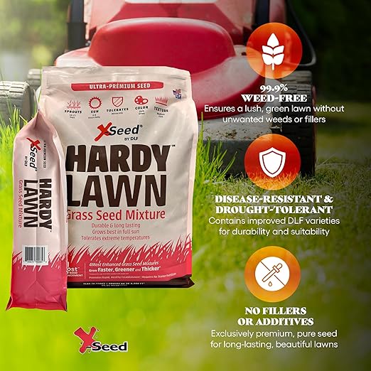 X-Seed Hardy Lawn Grass Seed Mixture - Durable, Long-Lasting Lawn Solution for Full Sun, Withstands Extreme Temperatures & Heavy Traffic, Ideal for Backyards, 7 lbs.