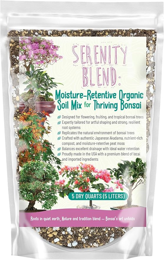 GARDENWISE Serenity Blend Bonsai Soil Mix – Moisture-Retentive & Organic for Flowering, Fruiting, and Tropical Bonsai Trees – Handcrafted in The USA with Akadama & Compost (3 quarts)