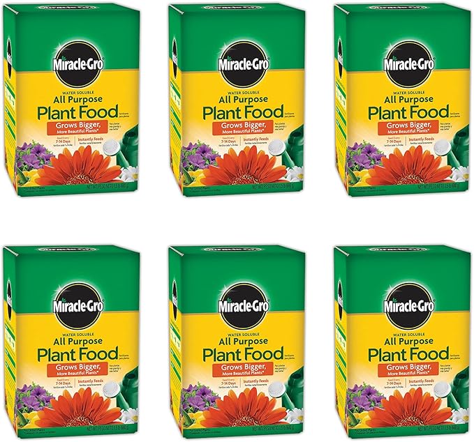 Miracle-Gro Water Soluble All Purpose Plant Food - Fertilizer For All Indoor or Outdoor Plants including Roses, Flowers, Vegetables, Houseplants, Trees, and Shrubs, 1.5 lbs. (6-Pack)