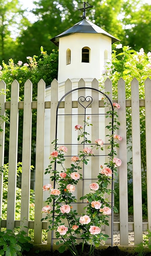46" Metal Garden Trellis, 3-Section Heavy Duty Iron Trellis for Climbing Plants Indoor & Outdoor, Plant Support for Roses, Vines & Vegetables, 1 Pack, Black