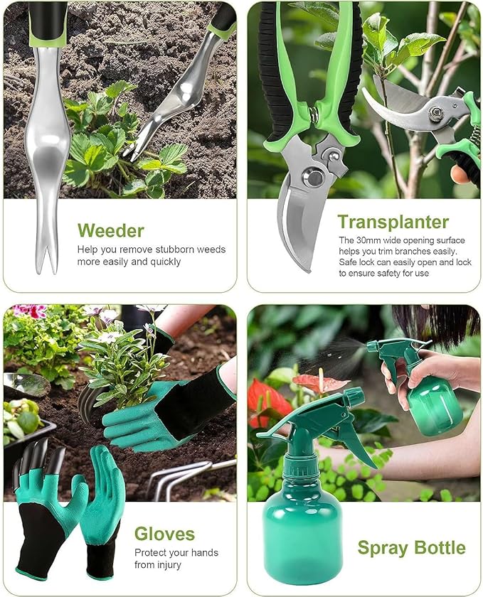 Gardening Tools Set, Gardening Tools, 7 Piece Set Heavy Duty Gardening Hand Tools, Outdoor Garden Hand Tools with Non Slip Rubber Grips. with Handbag.