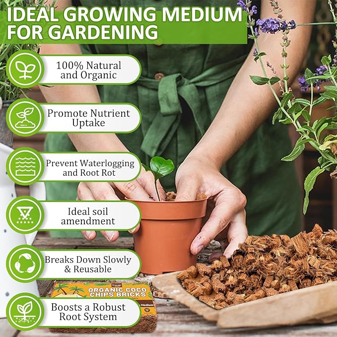 Legigo 8 Pack Coco Coir Chips for Plants- 8.8 LB 100% Organic Coconut Chips Brick Potting Mix with Low EC & PH Balance, Coconut Husk Substrate Coco Husk Mulch for Garden, Planting, Orchid and Soil Mix