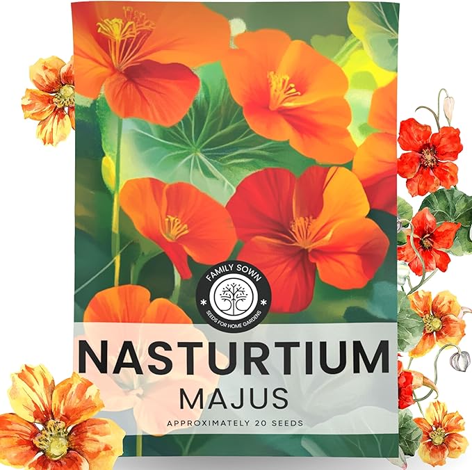 Nasturtium majus - Large 2,500mg Envelope - 20 Flower Seeds for Planting - Tropaeolum majus