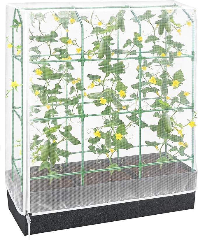 Garden Bird Netting Plant Cover for Cucumber Trellis, 52" x18''x66'' Insect Bird Barrier Garden Trellis Net with Zipper & Drawstring, Cucumber Trellis Netting Protection Cover for Protecting Plants