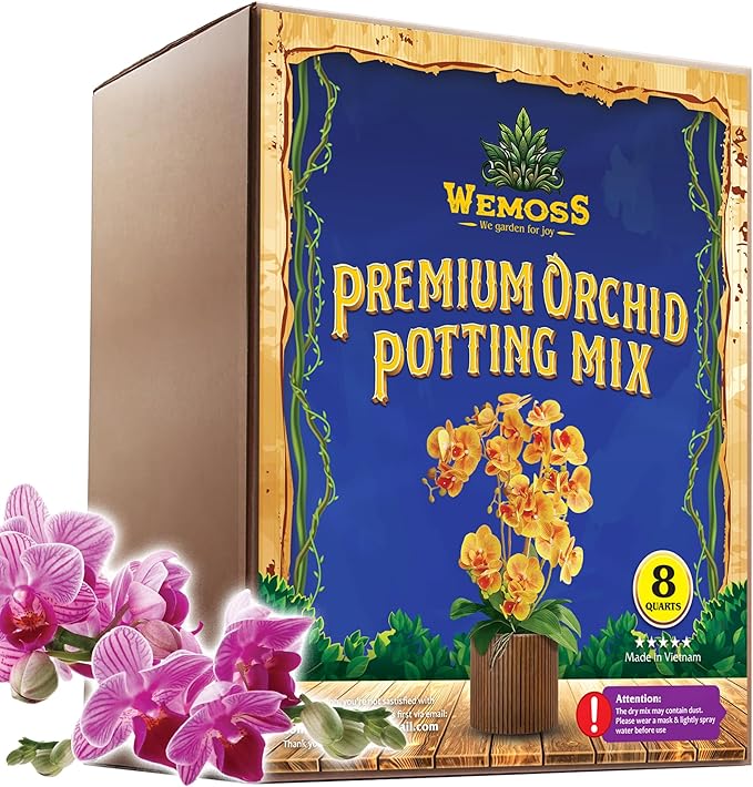 5-in-1 Orchid Potting Mix with Forest Moss, Pine Bark, Perlite, Zeolite, and Pumice – Orchid Soil, Orchid Repotting Kit for Healthy Roots, Fast Drainage, and Support for Growth 8 QRT