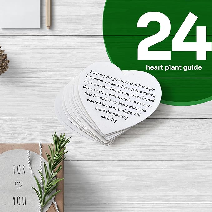 Seed Bloom 24 Sets of Heart Planting Guide with Glassine Envelopes – Perfect for Seed Paper Products, Wedding Favors, and Gift Sets