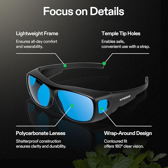 VIVOSUN Indoor Hydroponics Anti UVA and UVB Grow Room Glasses Goggles with Glasses Case, Blue (Pack of 2)