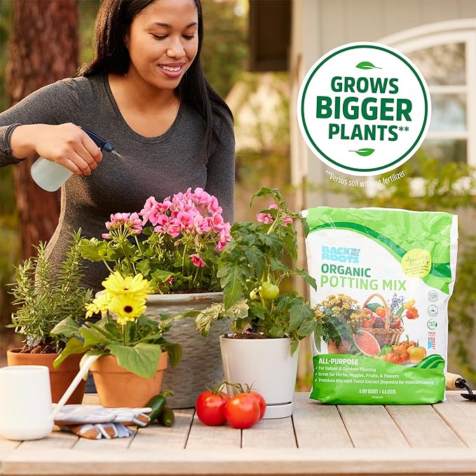 Back to The Roots All-Purpose Potting Mix 6 Quarts (Best Value), 100% Organic & USA Made for Herbs, Veggies, Flowers, w/Nutrient Rich Plant Food, Worm-Castings, & Moisture Controlling Yucca, 2 Packs