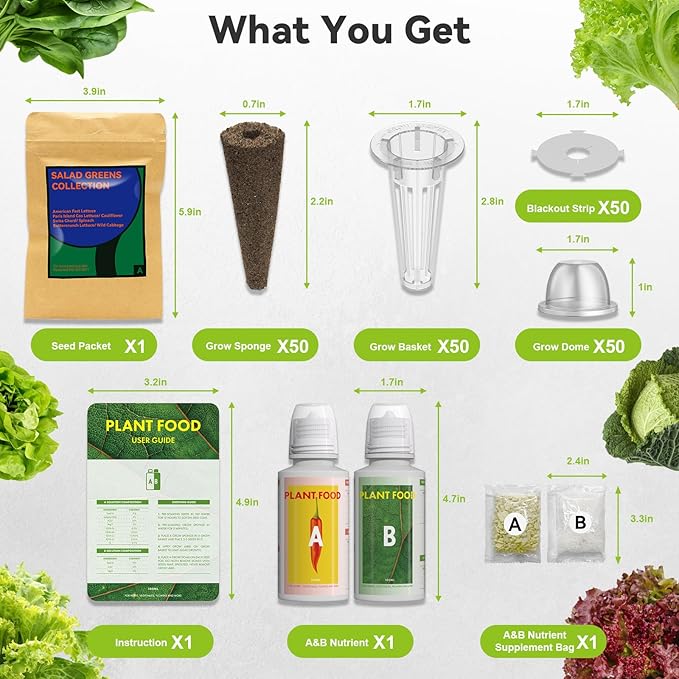 inbloom Salad Green Seed Pod Kit for AeroGarden, Ahopegarden, GARDENCUBE, MUFGA, 50 Pods (350+ Seeds with American Fast/Paris Island/Buttercrunch Lettuce, Swiss Chard, Spinach, Cauliflower, Cabbage)