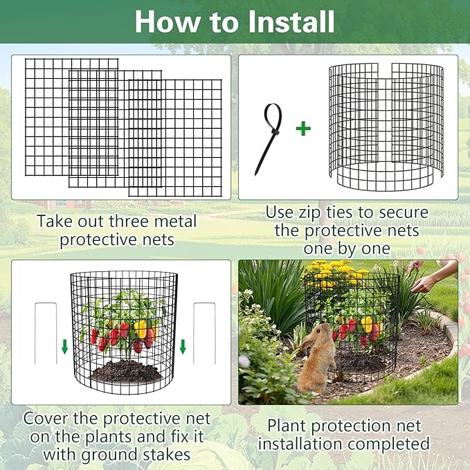 10 Pack Plant Protectors from Animals, 12×14in Wire Plant Protector Covers, Metal Garden Cloche with Ground Stakes and Zip Ties for Deer and Rabbit Protection in Outdoor Gardens