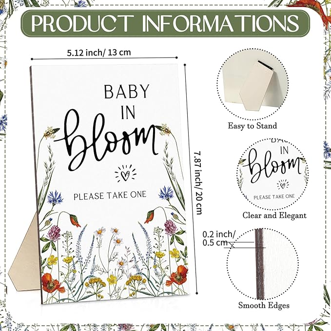 Maitys 100 Pcs Baby Shower Seed Packets Favors for Guests Baby in Bloom Wooden Sign Self Adhesive Envelopes Packet Storage Decor, No Seeds(Wildflowers)