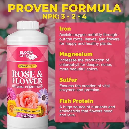 Bloom City Rose & Flower Plant Food – Liquid Fertilizer for More Blooms, Vibrant Color & Healthy Growth, 32 oz