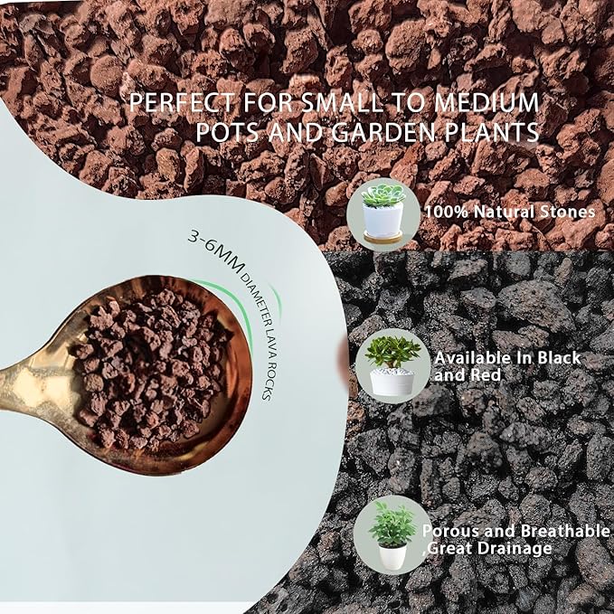 Lava Rocks for Plants, 2lbs Volcanic Stones Gravel Horticultural Drainage Potting Soil for Indoor Outdoor Plants, Succulents, Bonsai, Cactus, Vase Fillers, Top Dressing (Red, 2lbs)