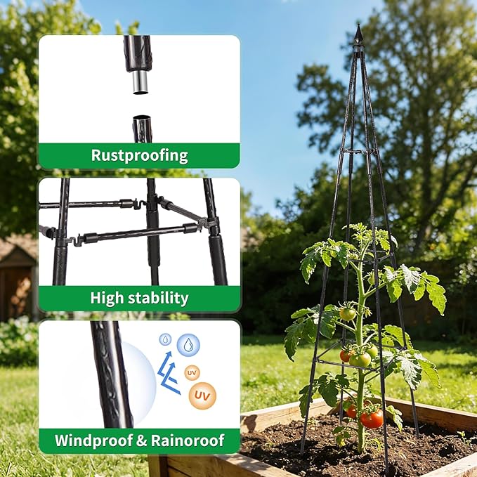 Garden Trellis for Climbing Plants Outdoor, 67" Tall Cucumber Trellis Tomato Plant Support for Climbing Vine, for Raised Bed, Black, 1 Pack