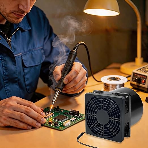 4.72in 12V DC Small Axial Exhaust Duct Fan Soldering Fan, AC 100V-240V Speed Control, with Filter Pad, Welding Fume Smoke Extractor, for Soldering Fume 3D Laser Paint Booth DIY
