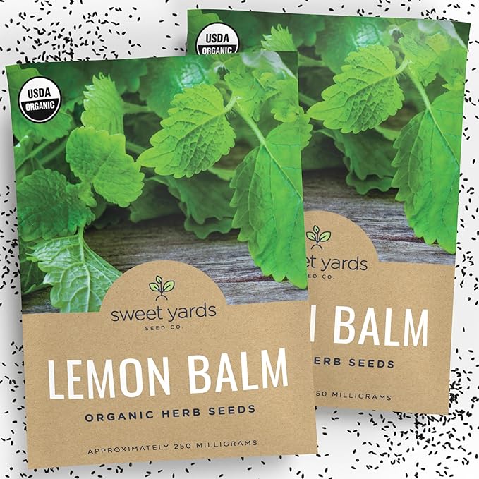 Sweet Yards Seed Co. Organic Lemon Balm – Two Seed Packets! – Approx. 682 Open Pollinated Non-GMO Herb Seeds