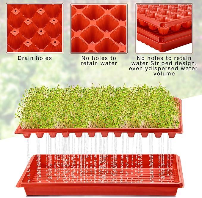 Romooa 10 Pcs Seed Starter Kit 72 Cell Seedling Starting Trays and 1020 Trays No Holes Plant Growing Nursery Pots for Gardening Germination Propagation (Brick Red)
