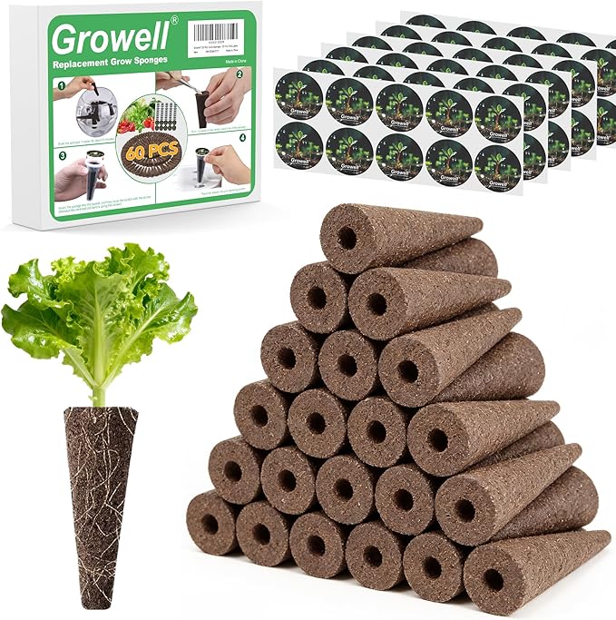 120Pcs Hydroponic Pods Kit, 60 Grow Sponges with 60 Pod Labels, Breathable Replacement Pods Compatible with AeroGarden & Most Hydroponics Growing System, Seed Starter Pods for Indoor Garden