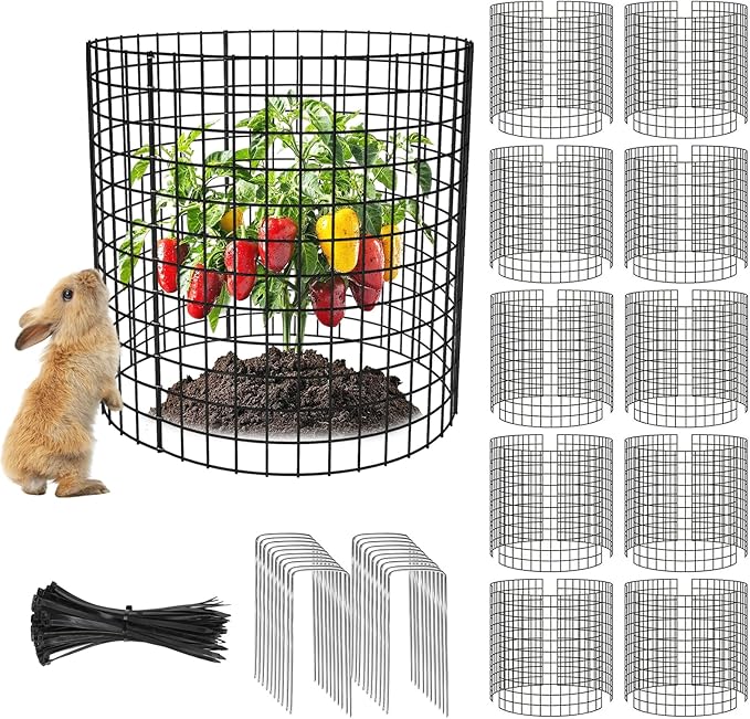5 Pack Plant Protectors from Animals, 12×14in Wire Plant Protector Covers, Metal Garden Cloche with Ground Stakes and Zip Ties for Deer and Rabbit Protection in Outdoor Gardens