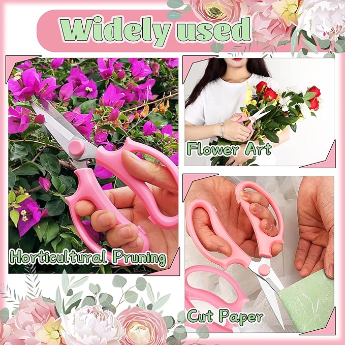 3 Pcs Pink Garden Flower Shears,Premium Floral Scissors with Comfortable Handles,Stainless Steel Floral Scissors Shears for Flower Arrangement,Gardening Tool