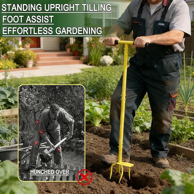 Hand Tiller Cultivator with Steel Garden Claw, Manual Twist Tiller Soil Loosening Garden Tool for Flower Beds, Raised Beds & Planter Boxes