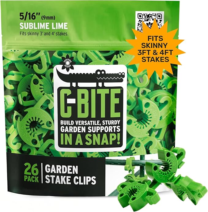 Plant Support Clips for Trellis, Garden Stakes, Wire Fence, Climbing Plants, Indoor Gardening, Hydroponics Systems, and Vines | Durable Gardening Clips (Sublime Lime Green - 26 Pack)