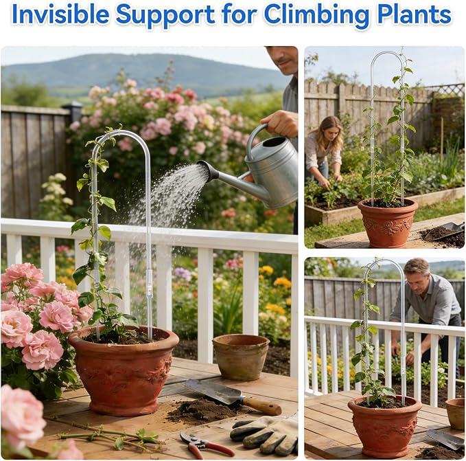 2 Pack U-Shaped Clear Acrylic Plant Supports - 23 inches Indoor/Outdoor Climbing Vine Trellis for Potted Plants, Ideal for Ivy & Tropical Houseplants,Plant Support Hoya Trellis (Crystal, 23 inches)