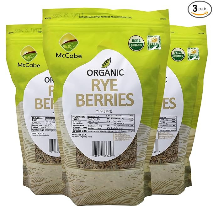 McCabe Organic Rye Berries - Whole Rye Berries 2 Lbs Pack of 3 | USDA Certified Organic and CCOF Certified | Product of USA