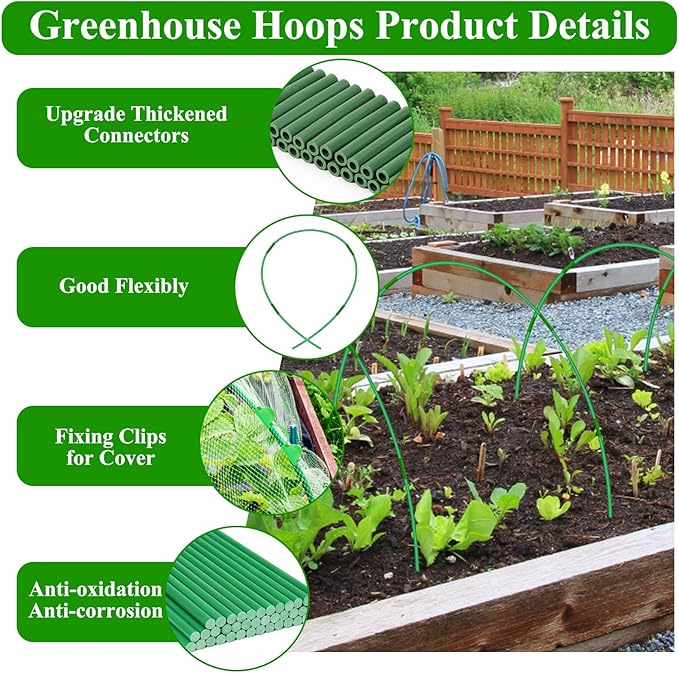 45 PCS Garden Hoops for Raised Beds 9 Sets Garden Tunnel Hoops Greenhouse Hoops Grow Tunnel, Upgrade Rust-Free Fiberglass Garden Hoop for Row Netting Cover, DIY Garden Support Hoop Arch Frame