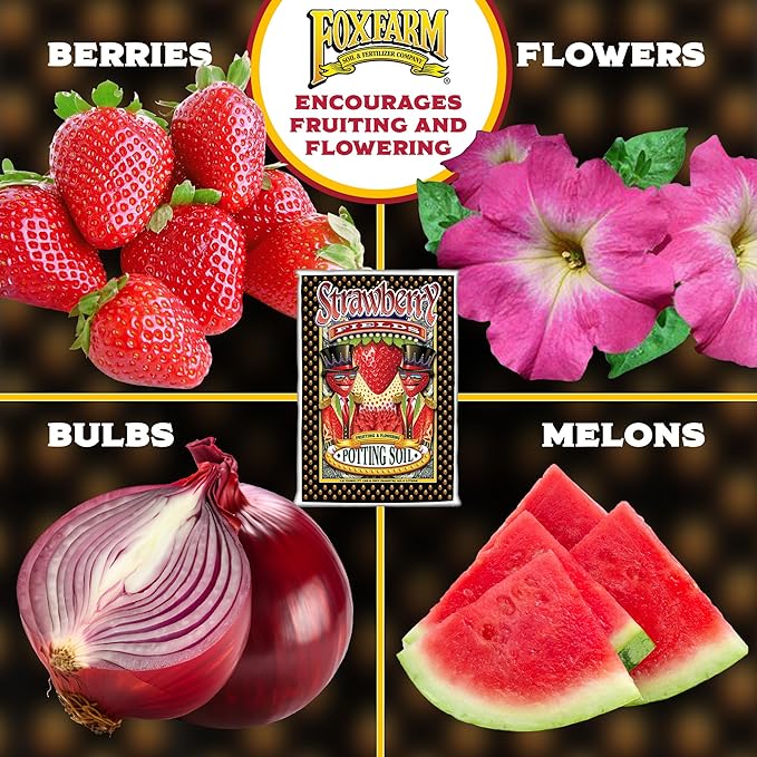 FoxFarm Strawberry Fields Fruiting & Flowering Potting Soil, 1.5cu ft - Use to Increase Blooms, Fruits, and Berries - Made for the Fruiting and Flowering Stages of Plants