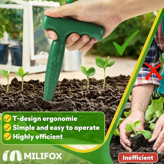 Seed Planter Tool, 6.9" Dibber Garden Tool, Plastic Seed Dibbler for Planting, Bulb Digger Garden Planter with Handle for Sowing Seeds, Planting, Bulbs, Digging (Green)