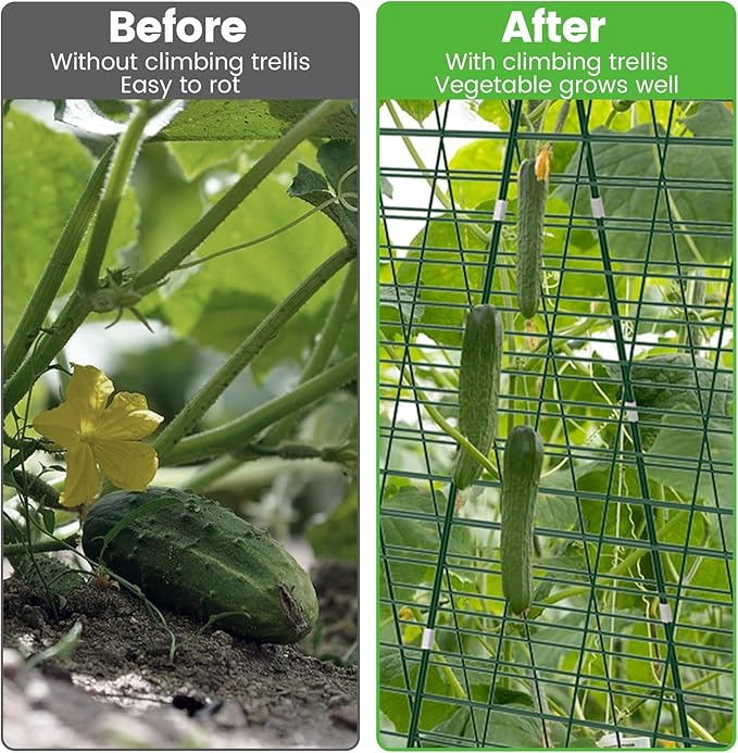 Foldable Cucumber Trellis, 48" L x 34" W A-Frame Trellis, Climbing Plants Support Raised Bed Trellis with Twist Ties & Plant Bags for Outdoor Yards Gardens