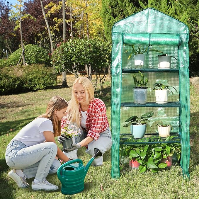 MaxWorks 4-Tier Portable Walk-in Greenhouse – 27" x 19" x 63" – Tall Mini Plant Grow House with Clear PE Cover & Steel Frame – Indoor/Outdoor Shelter for Seedlings, Herbs, or Flowers (51962)