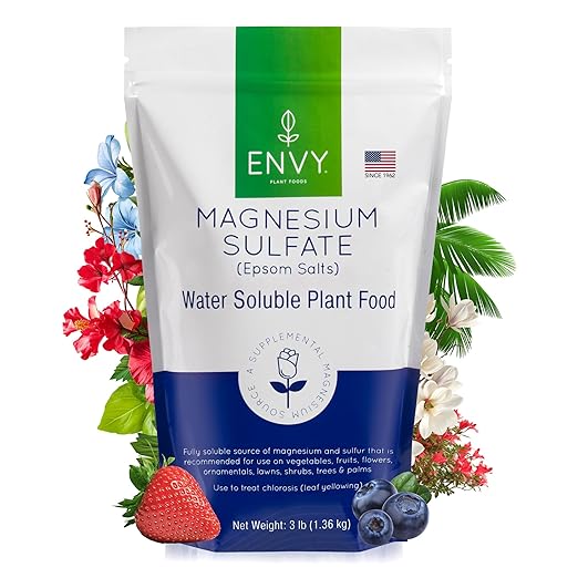 ENVY Organic Magnesium Sulfate Plant Food - Water Soluble Epsom Salts | Fertilizer for Roses, Flowers, Shrubs, Vegetables and Trees (3 Pound)