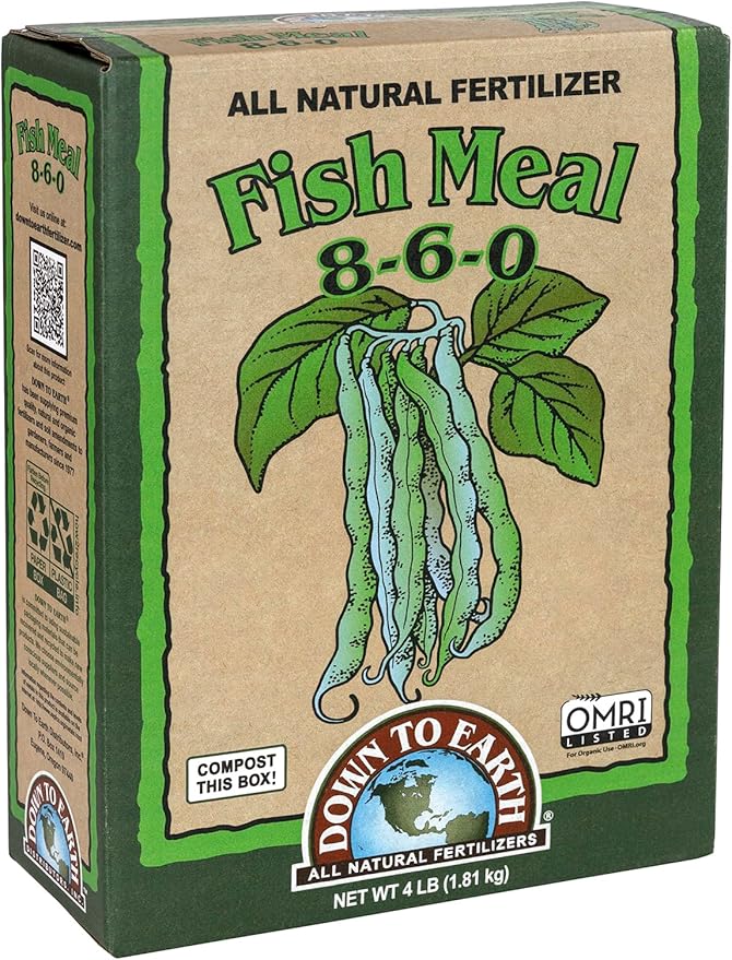 Down to Earth All Natural Fertilizers Organic Fish Meal - High Nitrogen and Phosphorus for Outdoor Plants, Trees, Shrubs, and Gardens 8-6-0, 4 lb