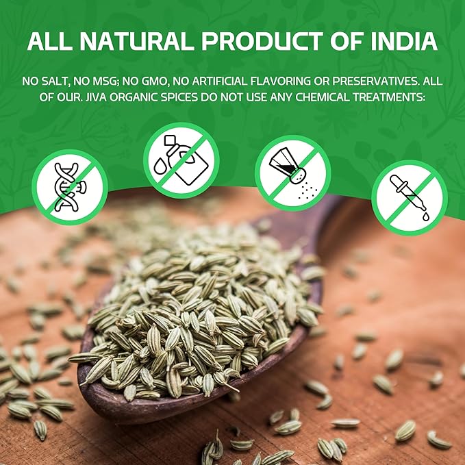 Organic Fennel Seeds 1.75 LB LARGE Bulk Bag - Gluten Free, Non GMO, For Fennel Tea and Cooking - Non Irradiated by Jiva Organics