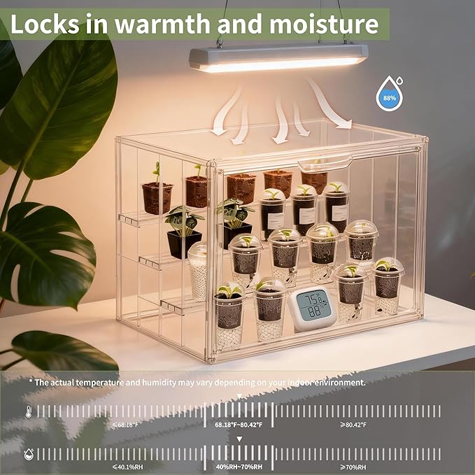 Clear Mini Greenhouse Indoor, Small Portable Tabletop Green House with Magnetic Door for Seed Starting, Plant Grow Warmer and Home Gardening Display
