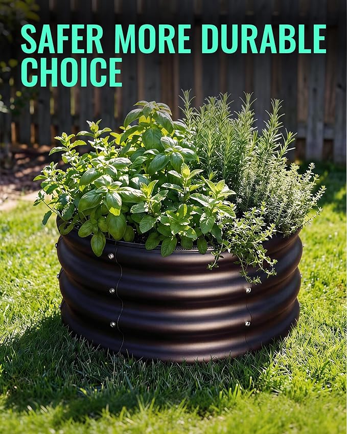 ZXZYHFTY Raised Garden Bed, 0.6 mm Galvanized Steel Round Planter Box with Open Bottom, Black, 2 x 2 x 1 FT, 2 Pack