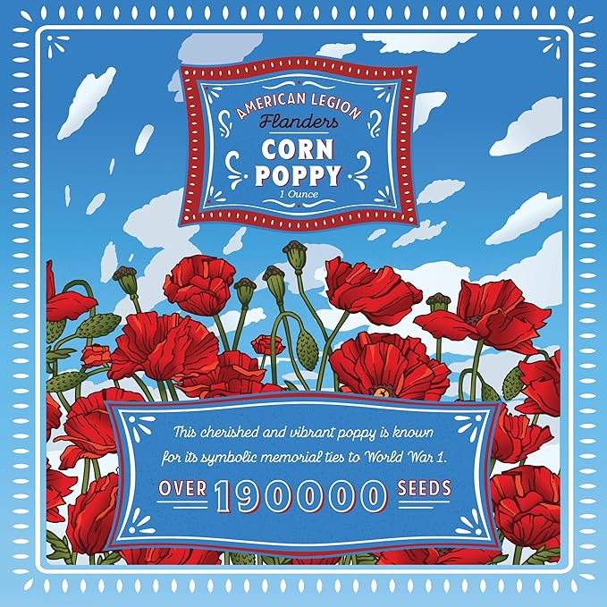Corn Poppy Wildflower Seeds – 190,000+ Non-GMO Seeds – American Legion Red Poppy – Attracts Bees & Butterflies – Easy-to-Grow Annual for Pollinator Gardens, Meadows & Landscaping