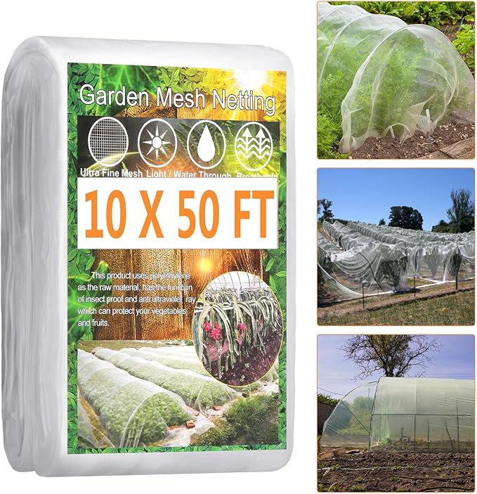 Garden Netting Pest Barrier, 10 X 50FT Insect Netting for Garden Raised Beds, Garden Bug Netting Plant Mesh for Blueberry Bushes, Figs, Plants, Vegetables Protection