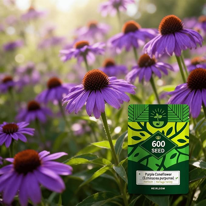 Purple Coneflower Seeds (Echinacea purpurea), Hardy Native Perennial Flowers, Long Flowering Period, Great for Making Cut Flowers, Borders Prairie Garden Planting, Pack of 600 Seeds