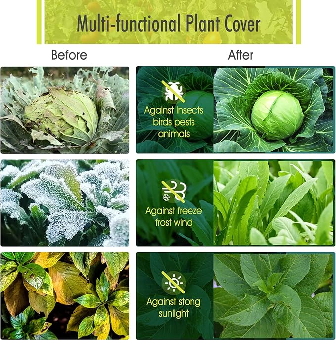 RIFNY Plant Covers Freeze Protection, 1 oz/yd² 8Ft x 24Ft Frost Cloth Plant Freeze Protection for Winter Frost Snowstorm, Frost Blankets for Outdoor Plants Protect from Birds, Pests