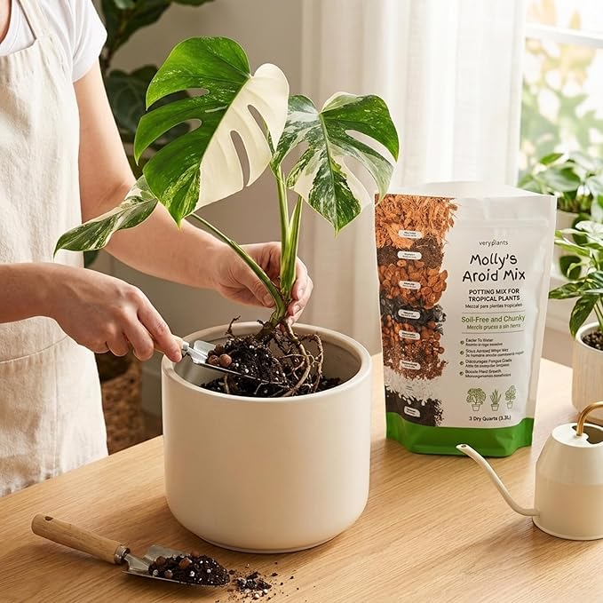 Molly's Aroid Mix - Premium Soilless Potting Mix for Houseplants - Fast Draining, Chunky & Easier to Water vs. Soil for Indoor Plants - with Bark, Coco Chips, Worm Castings, Mycorrhizae 3 Dry Quarts