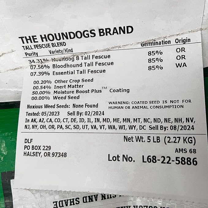 X-Seed Houndogs Tall Fescue Blend Grass Seed - Fast-Growing, Drought-Tolerant Seed for Full Sun & Partial Shade, Naturally Crowds Out Weeds, Ideal for High Traffic Areas & Lawn Repair, 5 lbs.