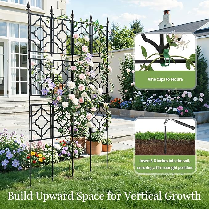 Housolution 64.57×33.58in Garden Trellis for Climbing Plants Outdoor, Plant Trellis Frame with Plastic Coated Iron Tubes for Vines Flowers Vegetable, Plant Climbing Frame Indoor Outdoor