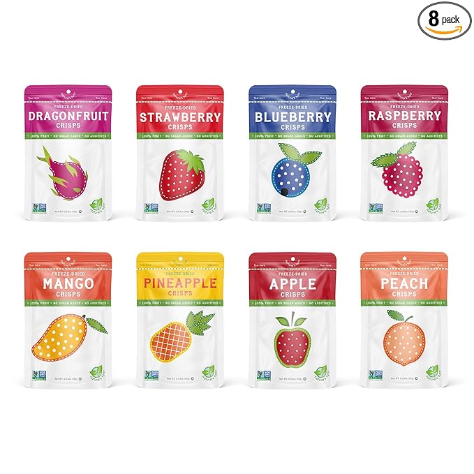 Nature’s Turn Freeze-Dried Fruit Crisps –Healthy, Gluten-Free,Crispy & Delicious,Plant-Based Snack, Ideal for Cereal, Smoothies, School Lunches, & On-the-Go, Superfruit Variety Bags of 8(0.53 oz Each)