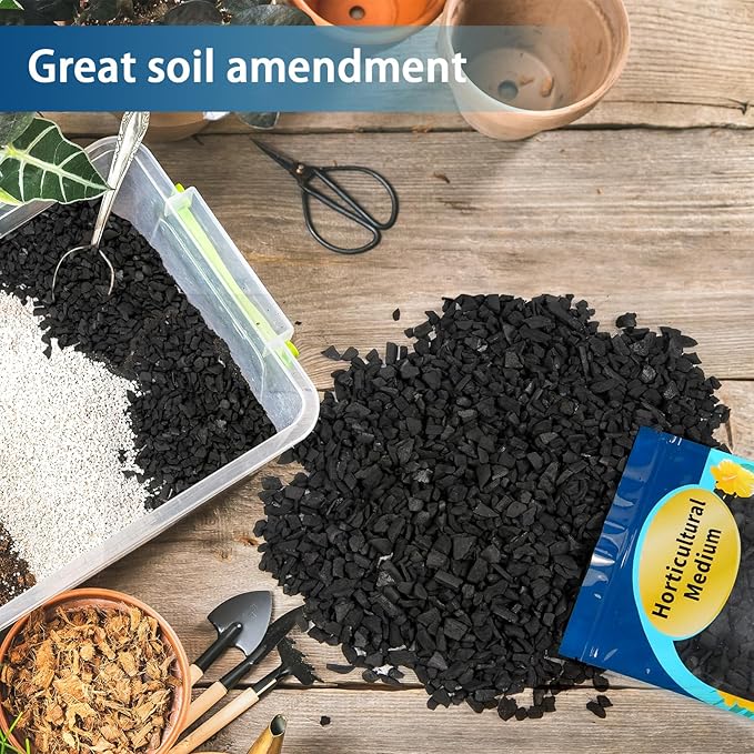 Horticulture Charcoal for Plants 4qt, Activated Hardwood Charcoal as Soil Amendment for Bonsai, Succulent, Terrarium Supplies, Indoor Plant Potting Soil