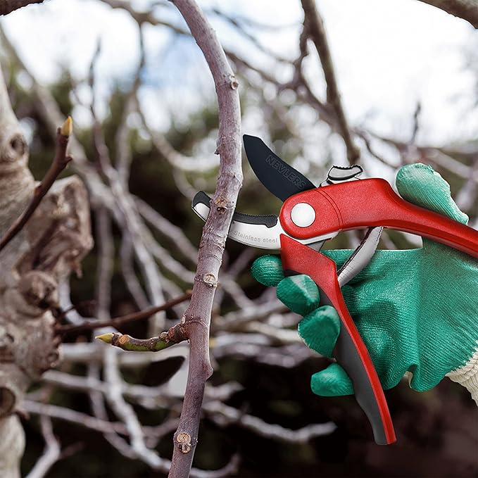 Nevlers 8" Anvil Pruning Shears for Gardening | Hand Pruners for Gardening w/Stainless Steel Blades, 8mm Cut Cap | Garden Clippers Handheld w/Safety Lock | Pruning Shears Heavy Duty Design — Red
