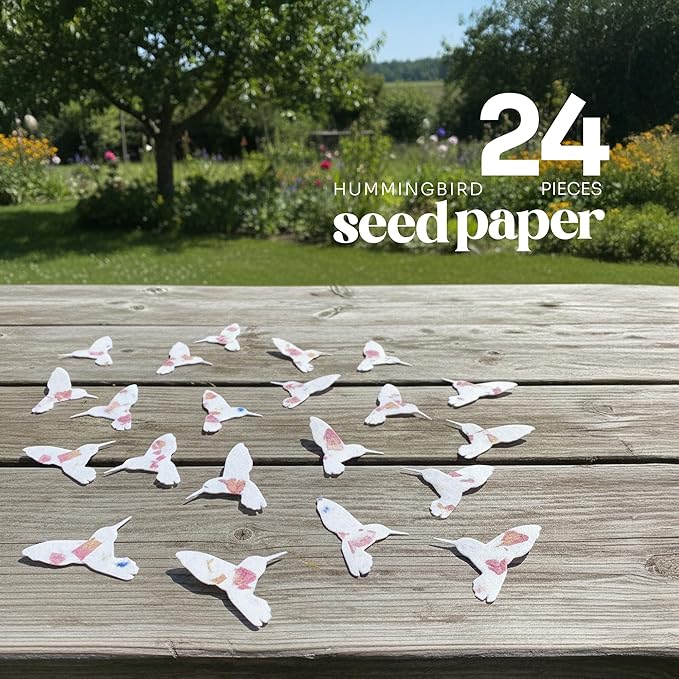 Wildflower Seed Paper - Set of 24 Hummingbird-Shaped for Funeral Favors, Memorial Gifts, & Sympathy Gifts for Loss of Father and Mother (Pink & Green)
